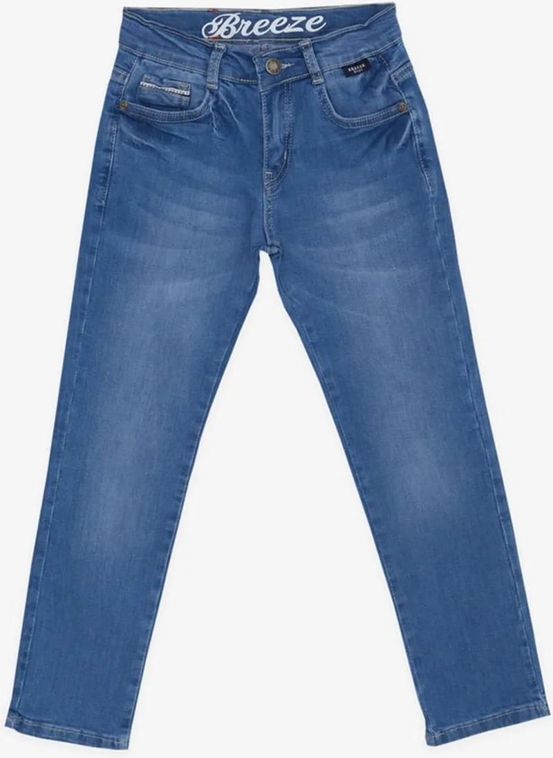 Breeze Boy's Jeans Pants with Pockets, Zipper and Buttons, Age 8-14, Blue