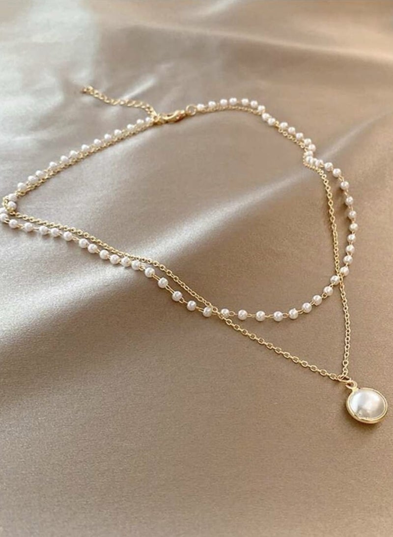 Layered Necklace with Faux Pearl Charms - Image 2