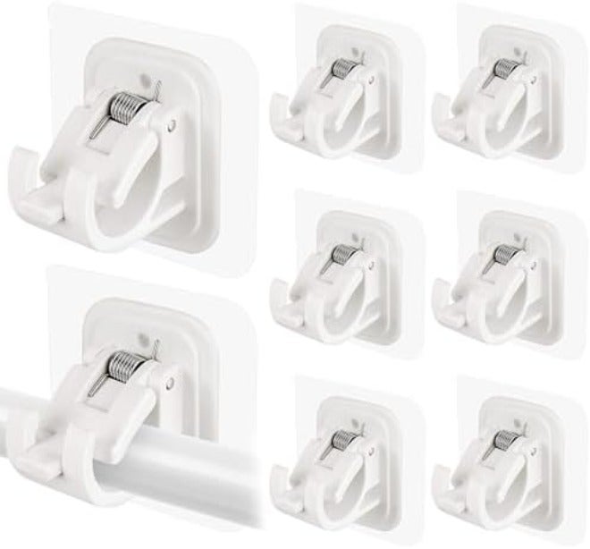 Codoule Self Adhesive No Drill Adjustable Curtain Rod Holder Hooks Brackets, Nail Free, No Drilling Hangers for Bathroom, Kitchen, Home, Bathroom and Hotel, Transparent, 8PCS - Image 1