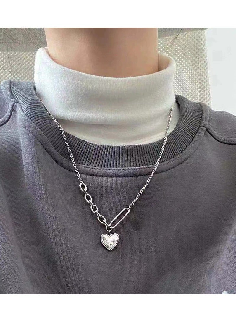 Goolsky Korean Punk Heart Pendant Necklace for Women – INS Hip-Hop Titanium Steel Chain, Non-Fading Oversized Streetwear Jewelry  - Image 1