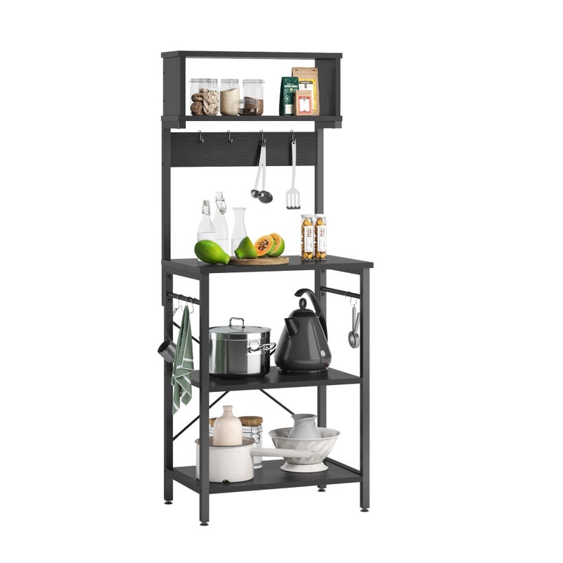 Bestier Bestier Kitchen Bakers Rack Microwave Oven Stand Kitchen Shelf with Hutch 8 Side Hooks Coffee Station Utility Storage Shelf for Kitchen Dining Room Living Room 