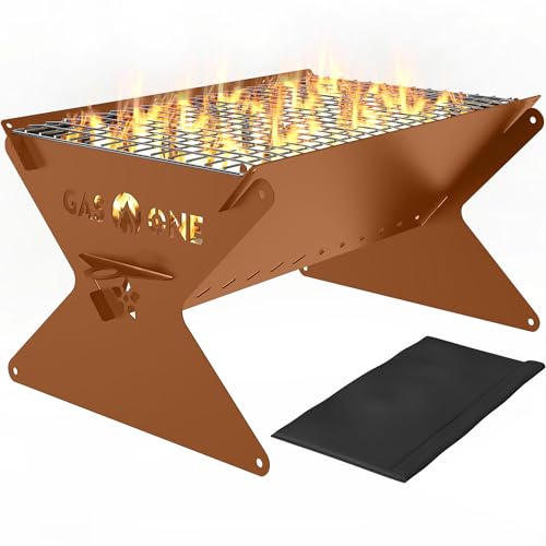 GasOne 15” Portable Charcoal Grill – Foldable BBQ Grill – Camping Grills for Backyard, Bonfire, Patio – Heavy-Duty Portable Fire Pit – Camp Cooking Gear, Brown - Image 1