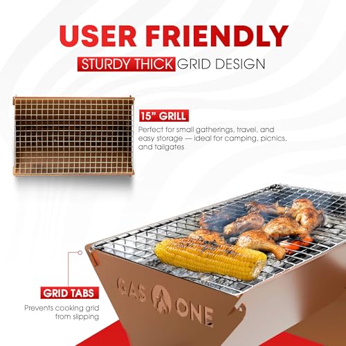 GasOne 15” Portable Charcoal Grill – Foldable BBQ Grill – Camping Grills for Backyard, Bonfire, Patio – Heavy-Duty Portable Fire Pit – Camp Cooking Gear, Brown - Image 5