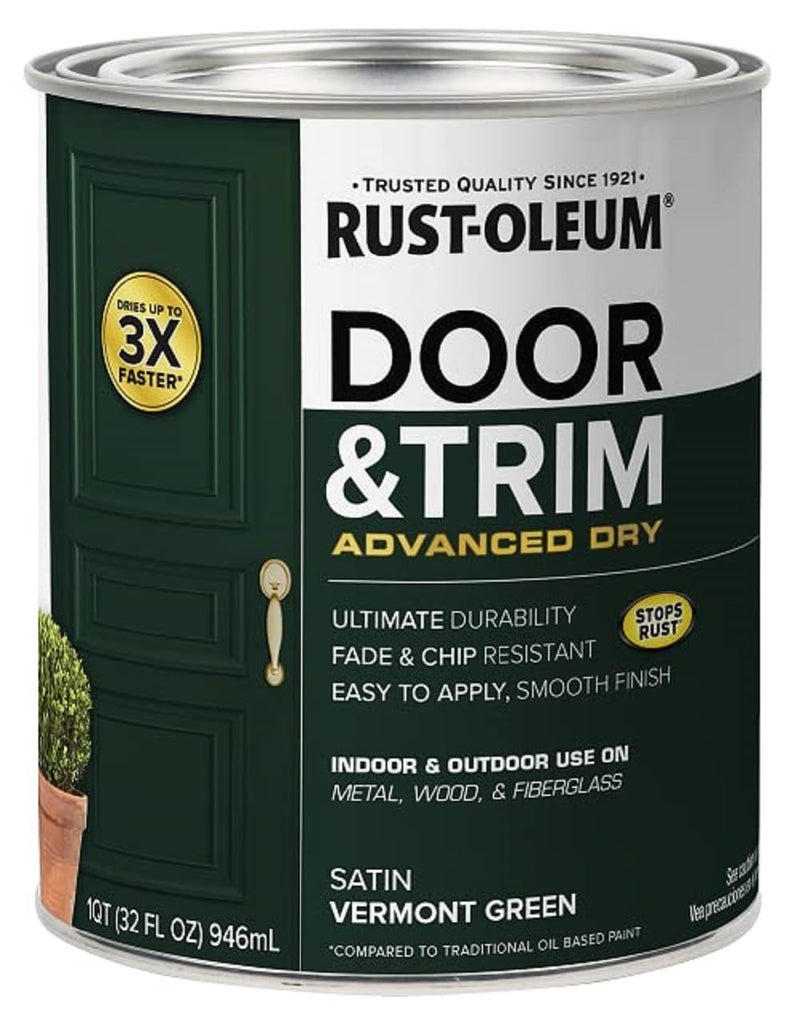 Rust-Oleum 376514 Advanced Dry Door & Trim Paint, Quart, Satin Vermont Green - Image 1