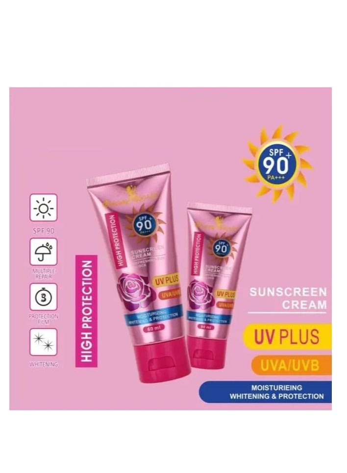 Kiss Beauty كريم واقي من الشمس SPF90 PA +++ 60 مل حماية عالية من الأشعة فوق البنفسجية مرطب للوجه والجسم خفيف الوزن - Image 3