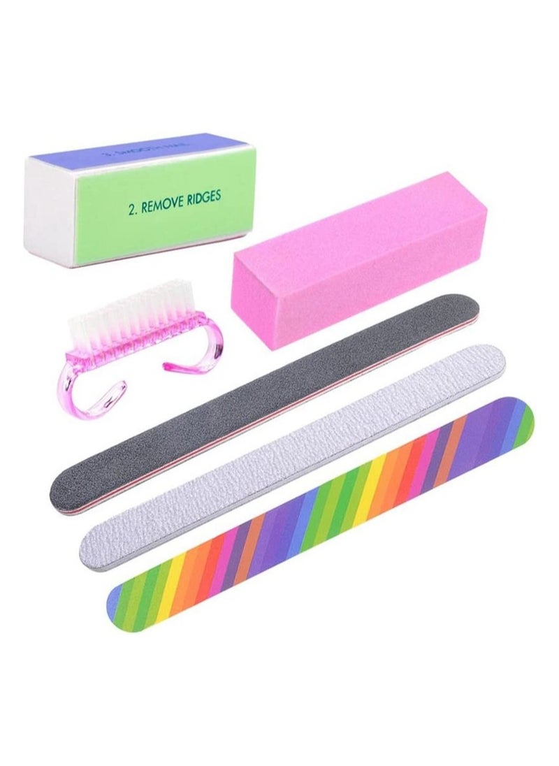 ORiTi 6pcs Nail Manicure Kit Brush Durable Buffing Grit Sand Fing Art Accessories Sanding Nail Files Random Color  - Image 1