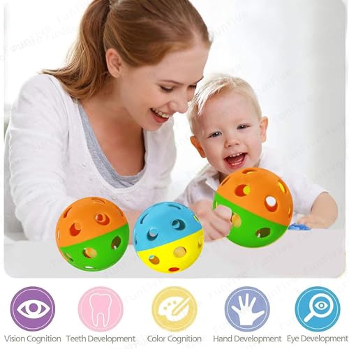 FunFive Baby Rattles Ringing Balls - Pack of 2 Pcs Rattle Ball for Babies, Balls for Babies, Sound Toys for Baby & Toddlers, Early Development Toys for Children (Multicolor) - Image 3
