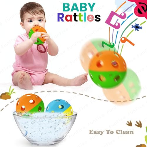 FunFive Baby Rattles Ringing Balls - Pack of 2 Pcs Rattle Ball for Babies, Balls for Babies, Sound Toys for Baby & Toddlers, Early Development Toys for Children (Multicolor) - Image 4