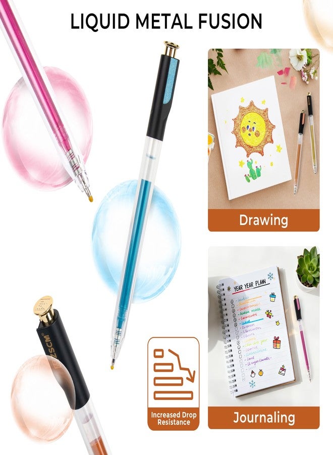 ZSCM Retractable Metallic Gel Pens, 7 Colors Large Capacity Lustrous Metallic Gel Ink Pens for Adult Coloring, 1.0 mm Fine Point Smooth Writing Color Pen for Tech Design Note Taking Aesthetic Art Supplies - Image 5