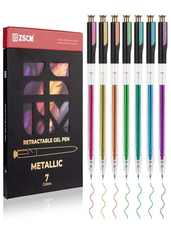 ZSCM Retractable Metallic Gel Pens, 7 Colors Large Capacity Lustrous Metallic Gel Ink Pens for Adult Coloring, 1.0 mm Fine Point Smooth Writing Color Pen for Tech Design Note Taking Aesthetic Art Supplies - Image 1