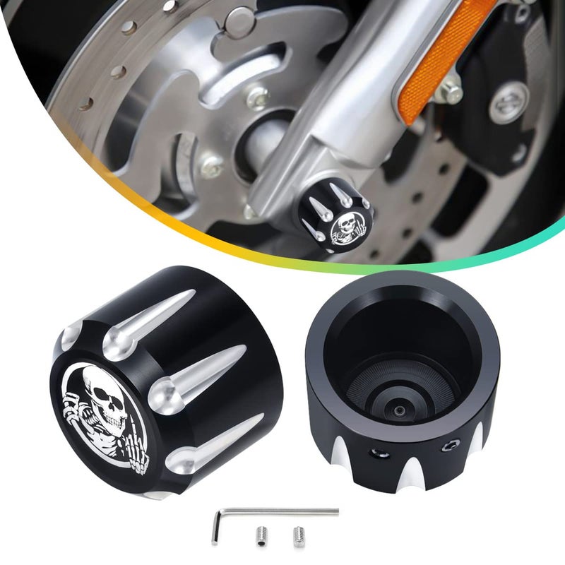 2 Pack Front Axle Nut Cover Axle Caps Set Aluminum CNC Front Axle Nut Cover Cap Skull Style Compatible with 20022022 Harley Sportster Softail Electra Road Street Glide