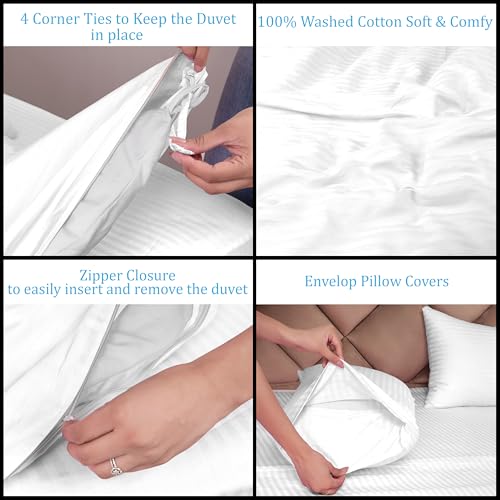 AVI Duvet Cover - King Size - Premium Cotton - Duvet/Quilt/Comforter Cover- 91 x 101 inches with 2 Pillow Covers (White) - Image 3