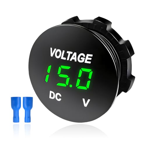 FSTURIOS DC 12V 24 V Voltmeter Gauge Car LED Digital Display Round Panel Voltage Gauge Meter Waterproof Mini Volt Tester Battery Monitor Indicator for Car Truck Marine Boat Green - Image 1