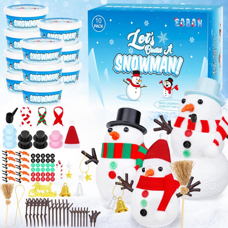 EOBOH Snowman Crafts for Kids 10 Pack Christmas Craft DIY Snowman Kit Build a Snowman Kit Indoor Decorations Creative Kids Air Dry Modeling Clay Snowman Making Kit Toys Activities Party Supplies - Image 2