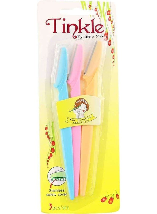 Tinkle 3-Piece Eyebrow Razor Kit - Pink, Yellow, Blue - Image 1