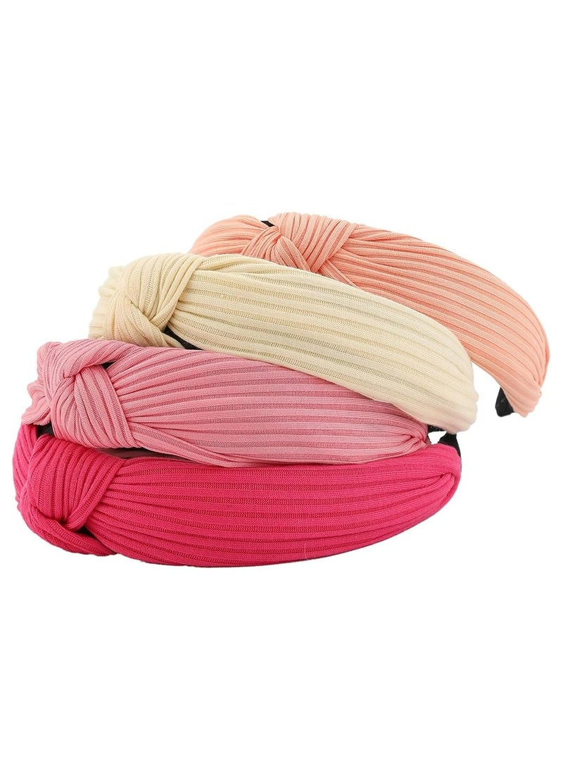 Oasisgalore 4 Pack Knotted Wide Headbands, Solid Color, Non-Slip for Women & Girls. - Image 1