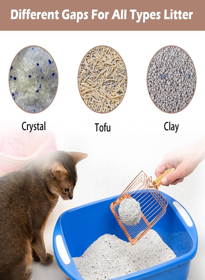 MUYG Metal Kitty Litter Scoop,Fast Sifting Litter Scooper for Cats,Cat Poop Scooper with Wood Handle & Hook Rose Gold Solid Two Mesh Kitten Deep Shovel - Image 2