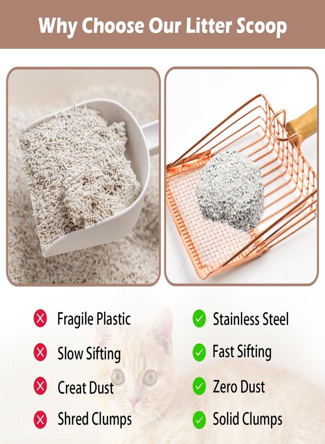 MUYG Metal Kitty Litter Scoop,Fast Sifting Litter Scooper for Cats,Cat Poop Scooper with Wood Handle & Hook Rose Gold Solid Two Mesh Kitten Deep Shovel - Image 5