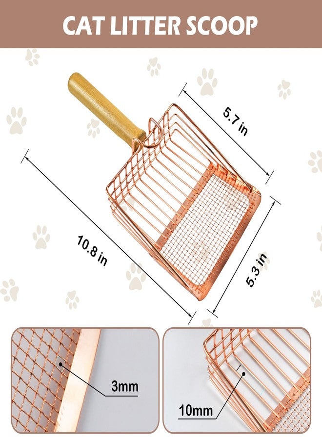 MUYG Metal Kitty Litter Scoop,Fast Sifting Litter Scooper for Cats,Cat Poop Scooper with Wood Handle & Hook Rose Gold Solid Two Mesh Kitten Deep Shovel - Image 4