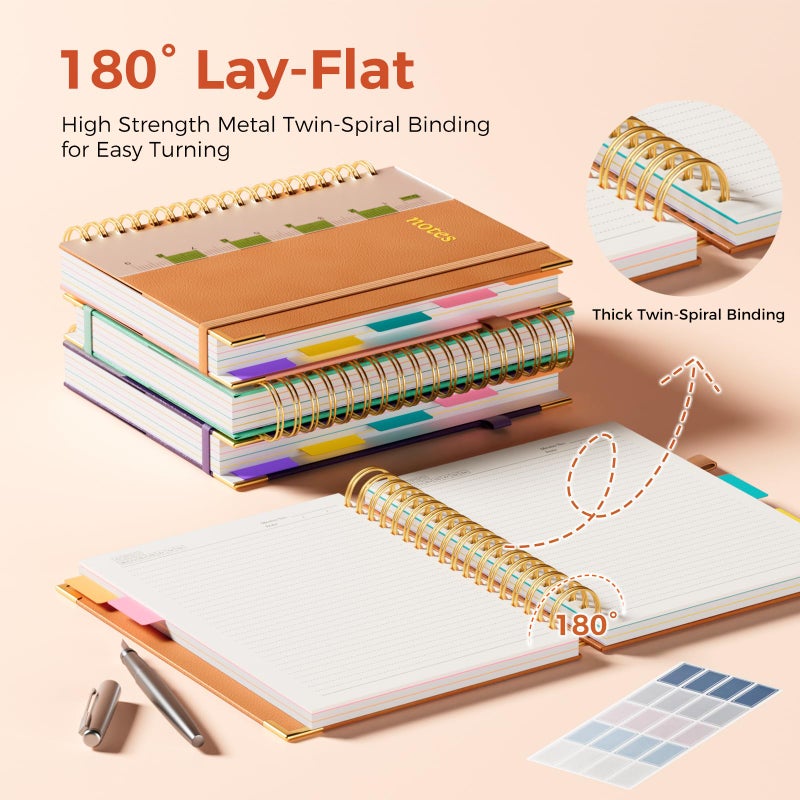 XYark Line Hardcover Spiral Notebook with Removable Dividers Tabs & Ruler, 5 Subject Notebook College Ruled, 300 Page, Large 8"x10" B5 Notebooks for Work School, Lined Journal for Women & Men, Orange - Image 3