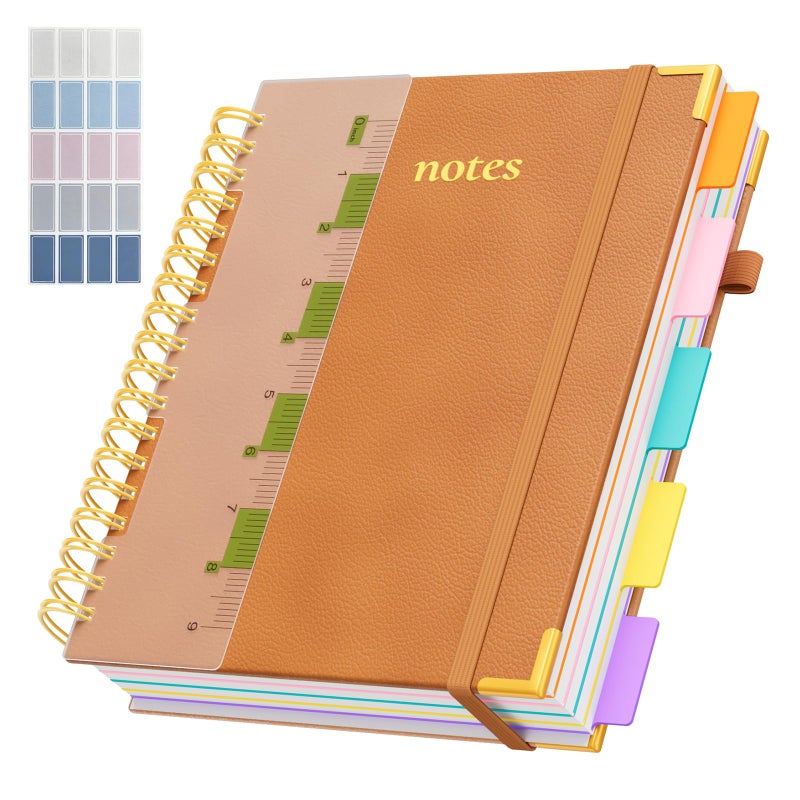 XYark Line Hardcover Spiral Notebook with Removable Dividers Tabs & Ruler, 5 Subject Notebook College Ruled, 300 Page, Large 8"x10" B5 Notebooks for Work School, Lined Journal for Women & Men, Orange - Image 1