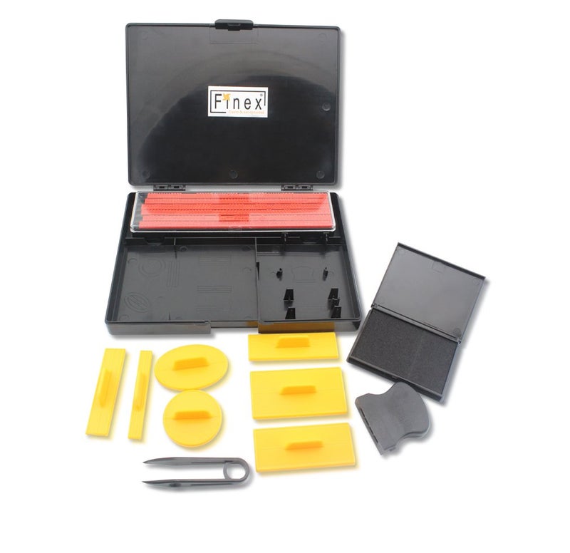 Finex DIY Rubber Stamp Printing Kit - Easy to use D.I.Y. Create Your Own Stamps Set for Business Craft Hobby School Blue Ink Pad Color - Image 1