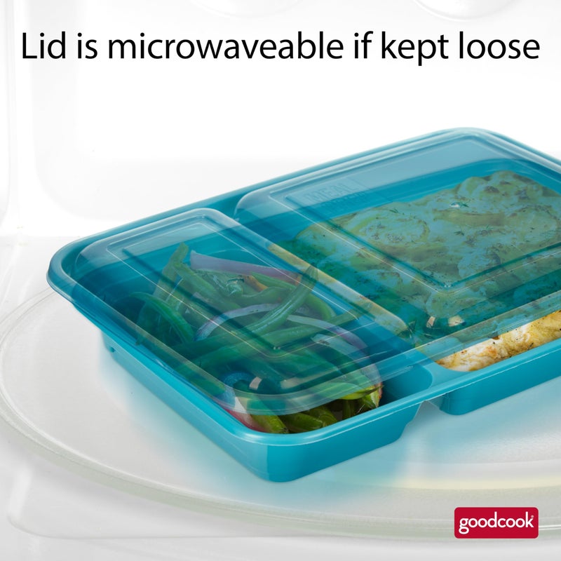 GoodCook Meal Prep Rectangle Two Compartment 60-Piece, Teal, Made without BPA - Image 4