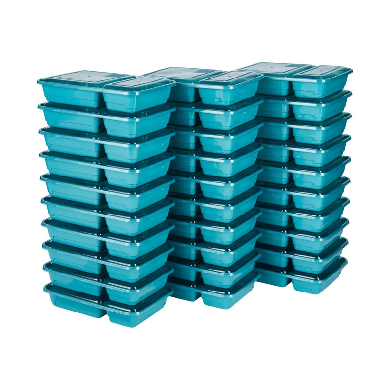 GoodCook Meal Prep Rectangle Two Compartment 60-Piece, Teal, Made without BPA - Image 1