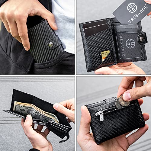 TRUSADOR Venice Men & Women Leather Trifold Wallets RFID Blocking Front Pocket Wallet (Carbon, With Coin Pocket) - Image 2