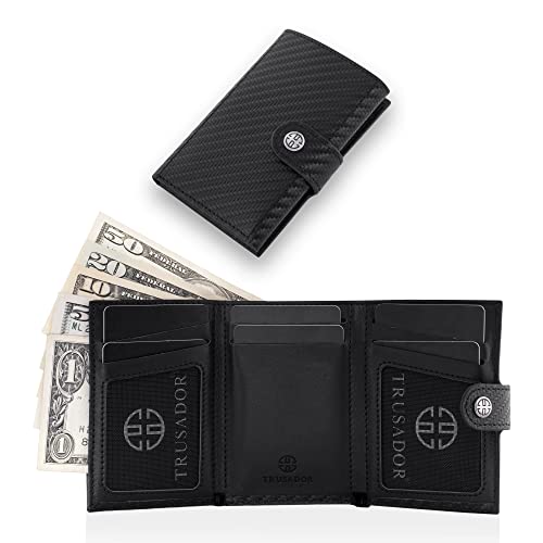 TRUSADOR Venice Men & Women Leather Trifold Wallets RFID Blocking Front Pocket Wallet (Carbon, With Coin Pocket) - Image 3