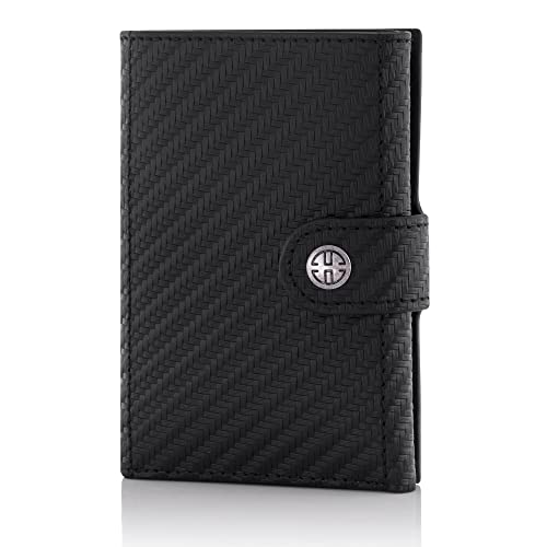TRUSADOR Venice Men & Women Leather Trifold Wallets RFID Blocking Front Pocket Wallet (Carbon, With Coin Pocket) - Image 1