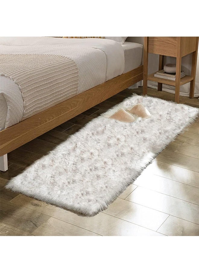 JCB CHIC Fluffy Runner Rugs for Bedroom Living Room Soft Shag Rug 60x90cm , Beige Plush Carpet Non Slip for Nursery Dorm, Fuzzy Bedside Rug for Kids Boys Room Home Decor - Image 1