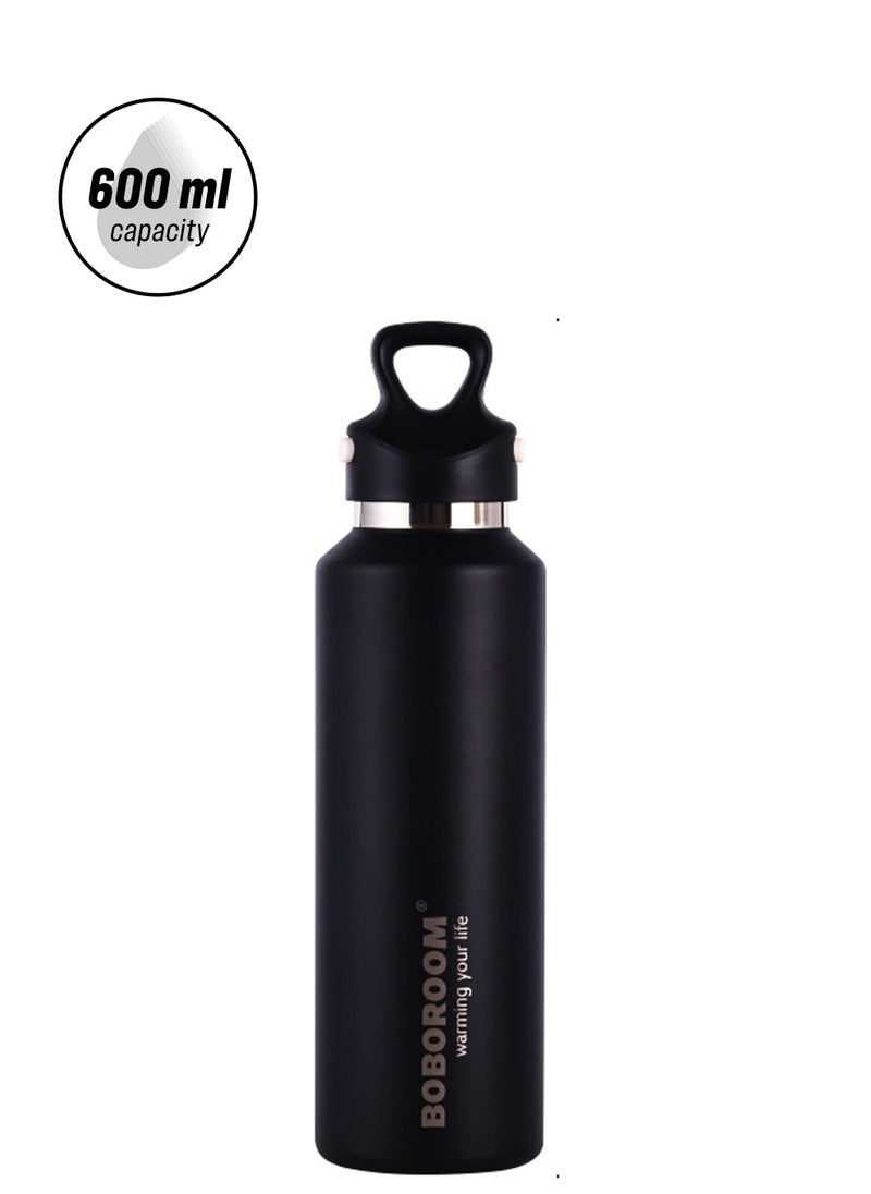 TYCOM Thermal isulated Water Bottle 600 ML Stainless Steel Double Wall Vacuum insulated Water Bottles for Hot Cold Water Gym Bottle Flask Bottle Screwless Black. 