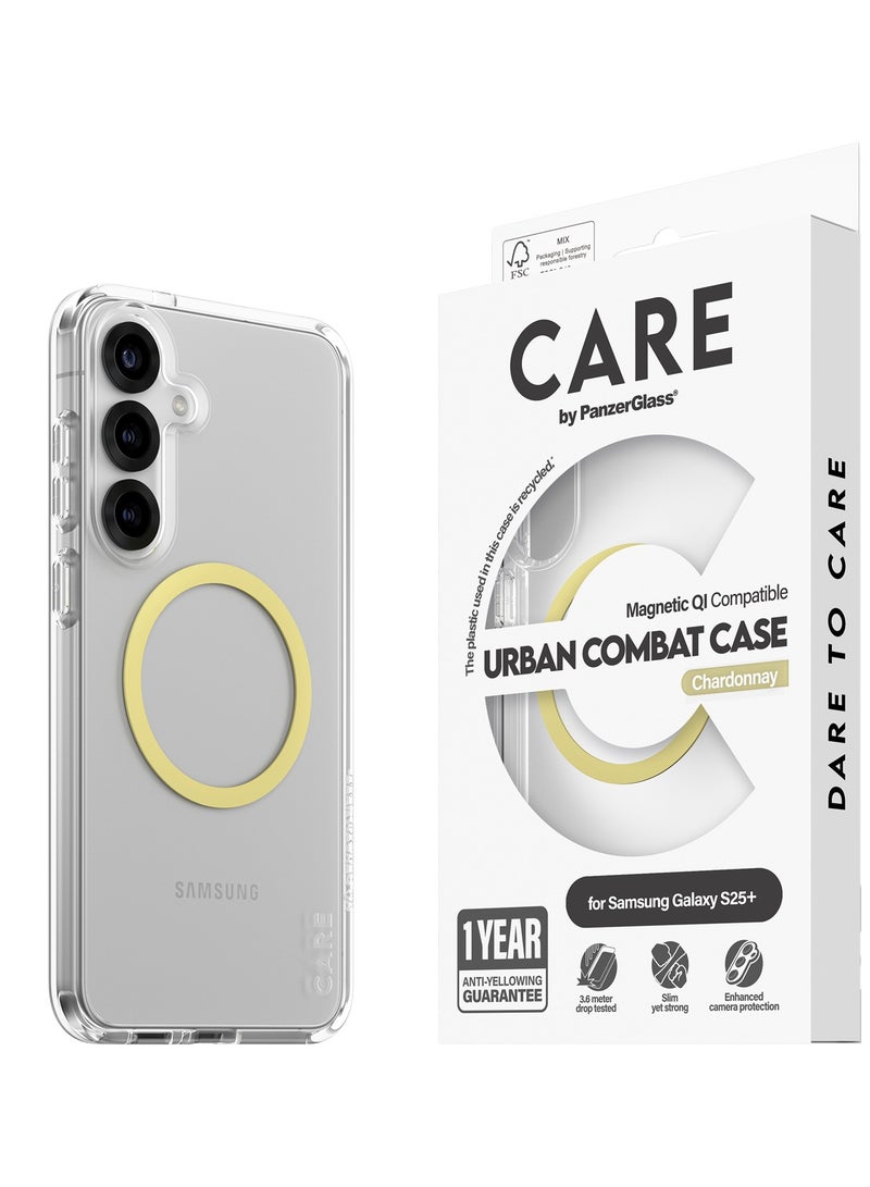 PanzerGlass حافظة قتال حضري من CARE بواسطة PanzerGlass لهاتف Samsung Galaxy S25 Plus متوافقة مع الشحن اللاسلكي Qi، ضمان مضاد للاصفرار لمدة سنة، حافظة Galaxy S25 Plus، شفافة-شاردونيه - Image 1