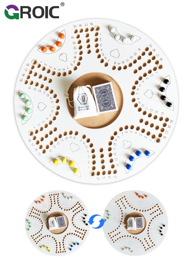 GROIC - Jackaroo Board Game,Ludo Board Game,Double Sided Wooden Board Game for 4 and 6 Players with 24 Marbles and Cards,54 cm x 54 cm Size,Jackaroo Game Family Game Marble Game - Image 1