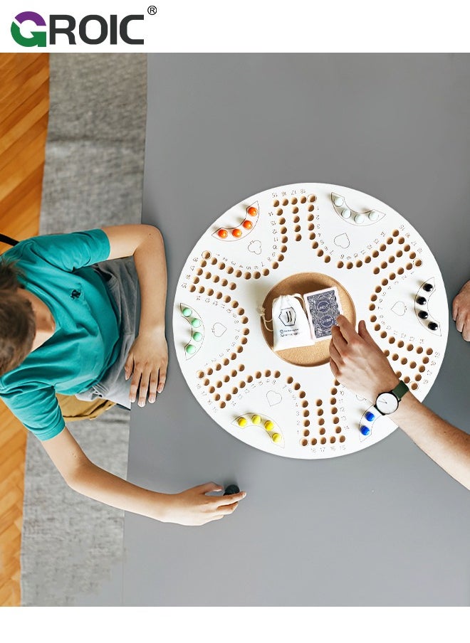 GROIC - Jackaroo Board Game,Ludo Board Game,Double Sided Wooden Board Game for 4 and 6 Players with 24 Marbles and Cards,54 cm x 54 cm Size,Jackaroo Game Family Game Marble Game - Image 1