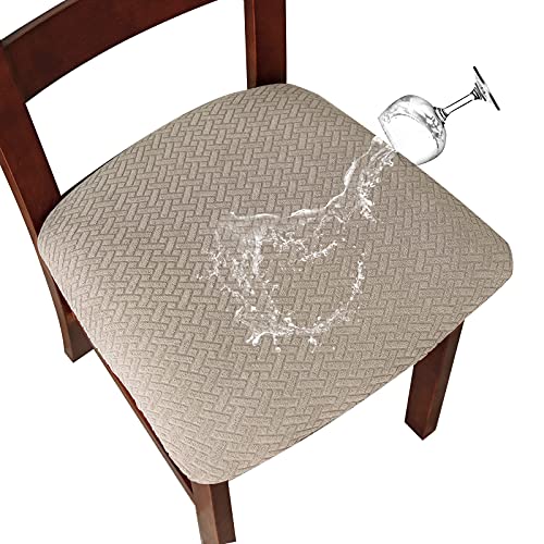 Genina Waterproof Seat Covers for Dining Room Chairs Covers Dining Chair seat Covers Kitchen Chair Covers slipcovers Khaki 2 Pcs - Image 1