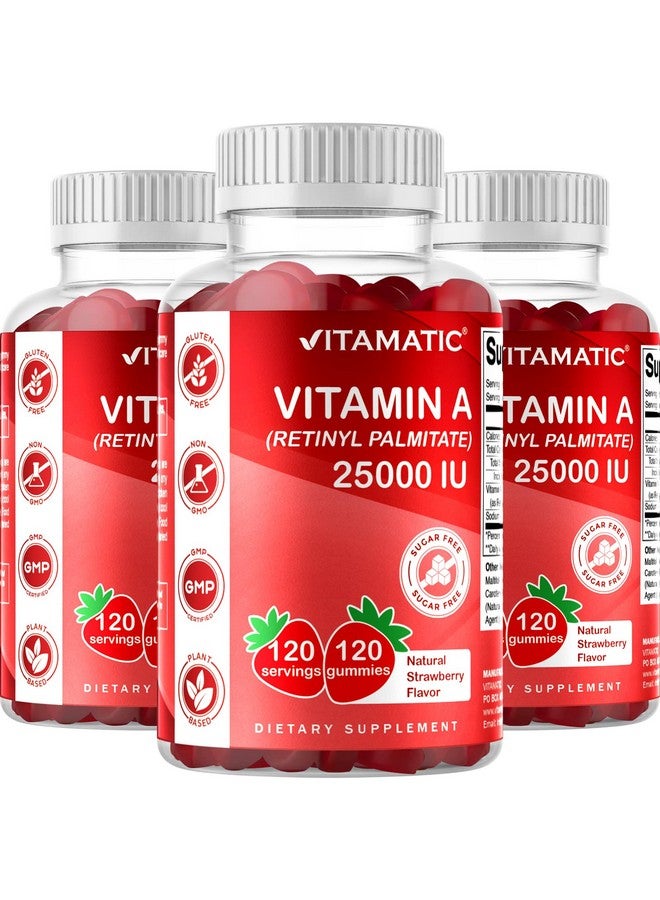 فيتاماتيك حلوى فيتاماتيك جيلاتينية خالية من السكر بفيتامين أ ٢٥٠٠٠ وحدة دولية (ريتينيل بالميتات) - بنكهة الفراولة الطبيعية - ١٢٠ حلوى جيلاتينية غنية بالبكتين (زجاجة واحدة) - Image 1