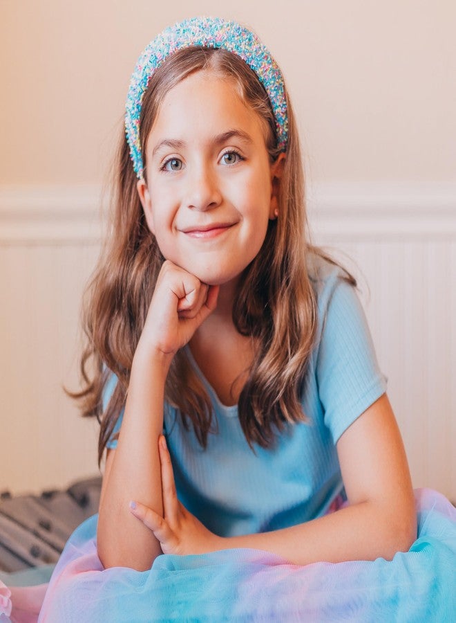 FROG SAC Headband for Girls, Candy Sprinkles Padded Headbands for Kids, Wide Puffy Hair Bands for Toddlers, Little Girl Confetti Hair Accessories, Thick Colorful Aqua Blue Child Hair Band - Image 3
