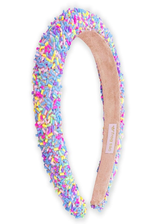 FROG SAC Headband for Girls, Candy Sprinkles Padded Headbands for Kids, Wide Puffy Hair Bands for Toddlers, Little Girl Confetti Hair Accessories, Thick Colorful Aqua Blue Child Hair Band - Image 1