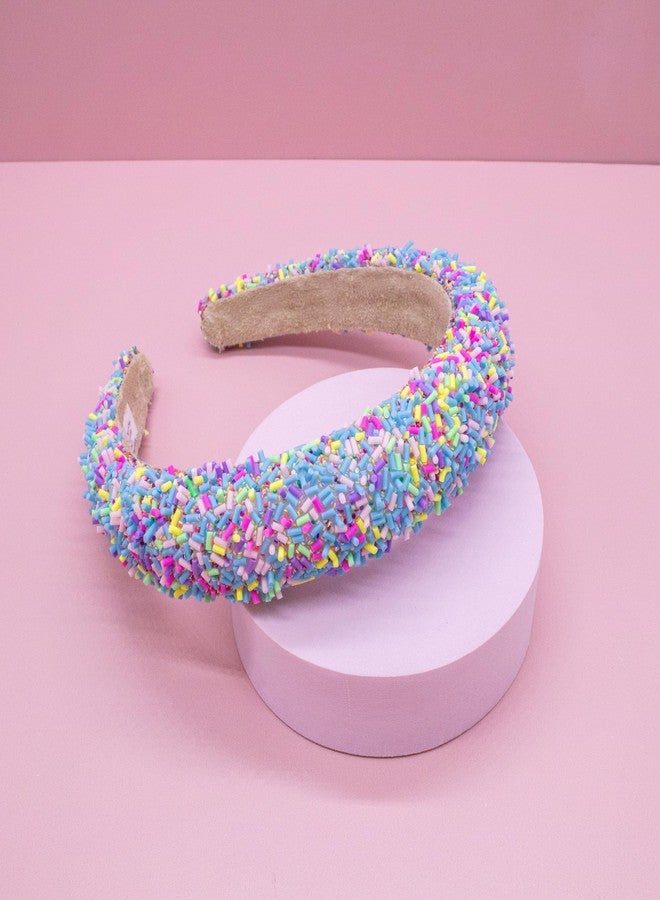 FROG SAC Headband for Girls, Candy Sprinkles Padded Headbands for Kids, Wide Puffy Hair Bands for Toddlers, Little Girl Confetti Hair Accessories, Thick Colorful Aqua Blue Child Hair Band - Image 5