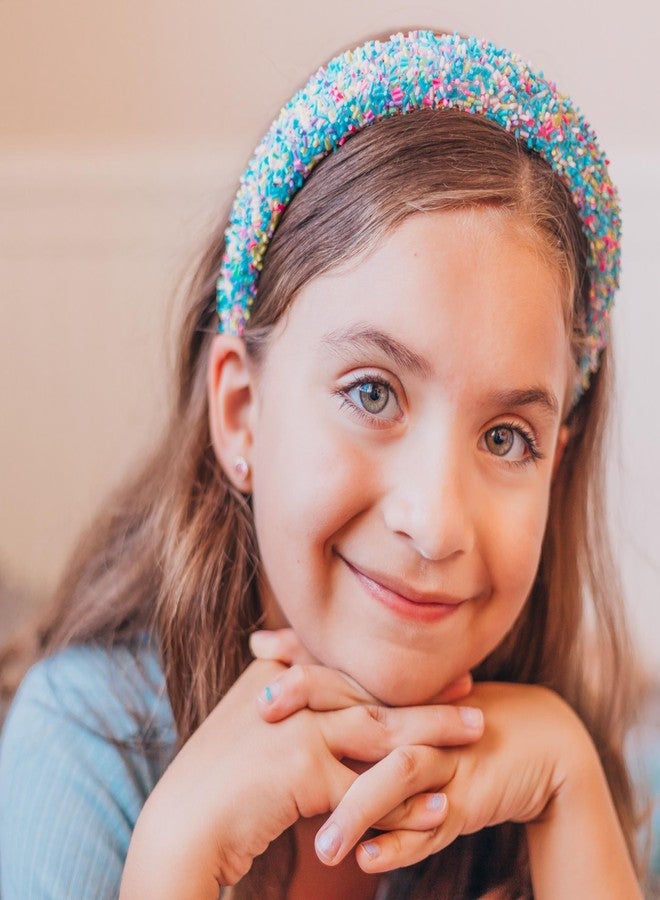 FROG SAC Headband for Girls, Candy Sprinkles Padded Headbands for Kids, Wide Puffy Hair Bands for Toddlers, Little Girl Confetti Hair Accessories, Thick Colorful Aqua Blue Child Hair Band - Image 2
