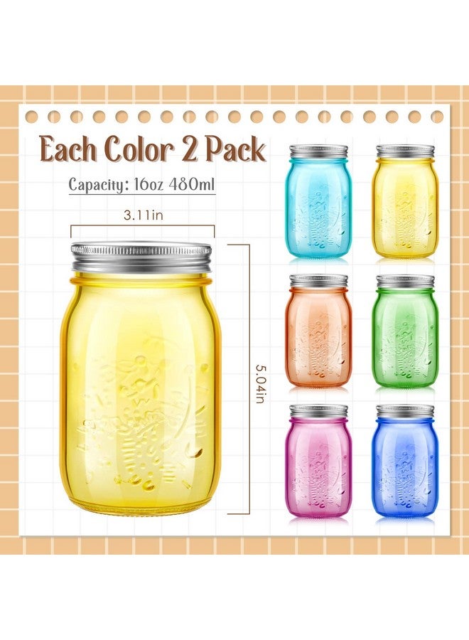 Tessco 12 Pcs 16 oz Colored Mason Jars with Lids Glass Pint Canning Containers Regular Mouth Kitchen Canisters for Food Storage, Christmas DIY Crafts, NOT Allowed Dishwasher(Fresh Colors) - Image 3