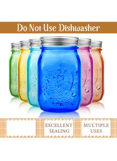 Tessco Tessco 12 Pcs 16 oz Colored Mason Jars with Lids Glass Pint Canning Containers Regular Mouth Kitchen Canisters for Food Storage, Christmas DIY Crafts, NOT Allowed Dishwasher(Fresh Colors)  - Image 2