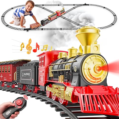 Hot Bee Train Set Remote Control Train Toys with Luxury Tracks Christmas Train Sets for Around the TreeToy Train with Smokes Lights SoundModel Train Set for 3 4 5 6 7 Years Old Boys Gifts Kids - Image 1