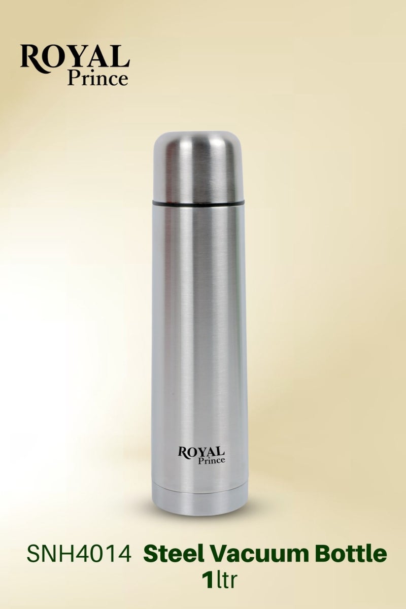 الأمير الملكي قارورة مفرغة من الفولاذ المقاوم للصدأ، سعة لتر واحد - قارورة مياه ساخنة وباردة | مانعة للتسرب، خالية من مادة BPA، بغطاء قابل للقفل | كوب سفر معزول حراريًا | آمنة للاستخدام في غسالة الأطباق - Image 1