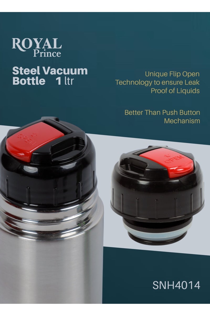 الأمير الملكي قارورة مفرغة من الفولاذ المقاوم للصدأ، سعة لتر واحد - قارورة مياه ساخنة وباردة | مانعة للتسرب، خالية من مادة BPA، بغطاء قابل للقفل | كوب سفر معزول حراريًا | آمنة للاستخدام في غسالة الأطباق - Image 2