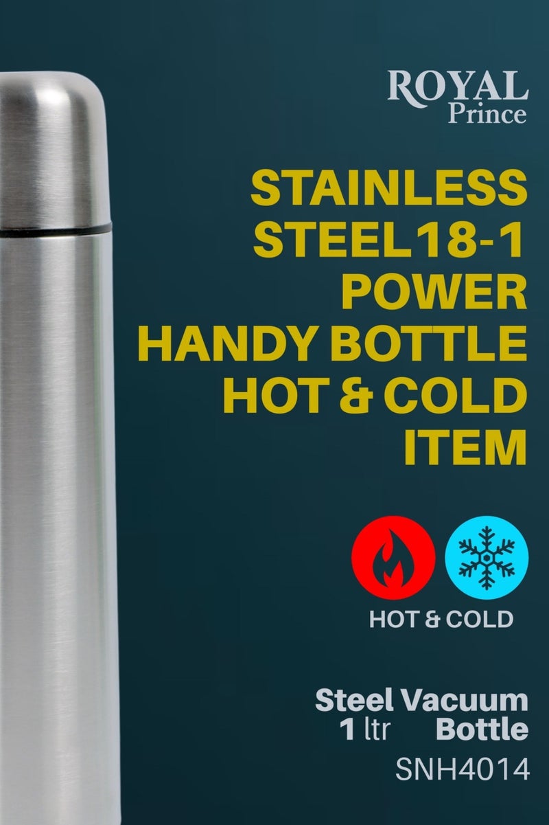 الأمير الملكي قارورة مفرغة من الفولاذ المقاوم للصدأ، سعة لتر واحد - قارورة مياه ساخنة وباردة | مانعة للتسرب، خالية من مادة BPA، بغطاء قابل للقفل | كوب سفر معزول حراريًا | آمنة للاستخدام في غسالة الأطباق - Image 4