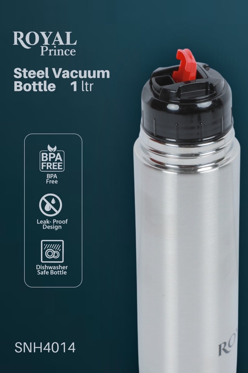 الأمير الملكي قارورة مفرغة من الفولاذ المقاوم للصدأ، سعة لتر واحد - قارورة مياه ساخنة وباردة | مانعة للتسرب، خالية من مادة BPA، بغطاء قابل للقفل | كوب سفر معزول حراريًا | آمنة للاستخدام في غسالة الأطباق - Image 5