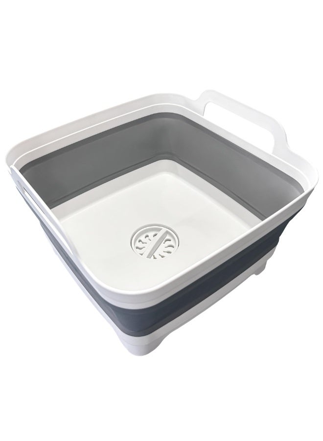 Toriseek 9L (2.4Gallon) Dish Basin Collapsible with Drain Plug Carry Handles, Space Saveing Kitchen Storage Tray Dish Wash Basin, Portable Dish Tub for Camping - Image 1